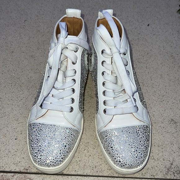 Christian Louboutin crystal Diamanté white high top lace sneaker flat red sole - Picture 2 of 9